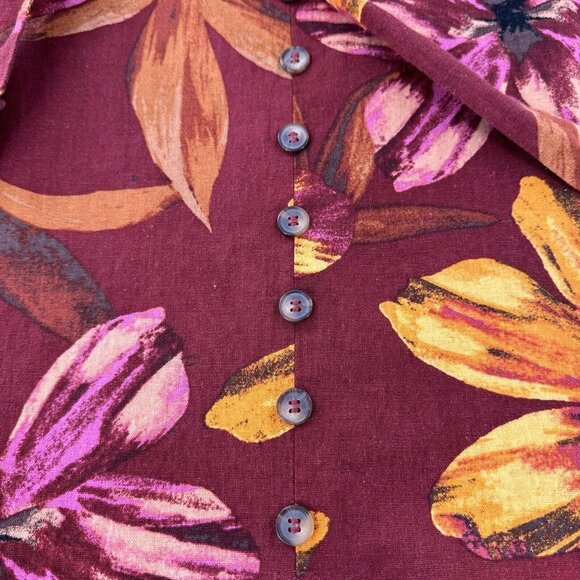 NYCC Floral Button-Front Skirt XL Red Orange Purple Linen Blend Tropical Maxi - Picture 16 of 16